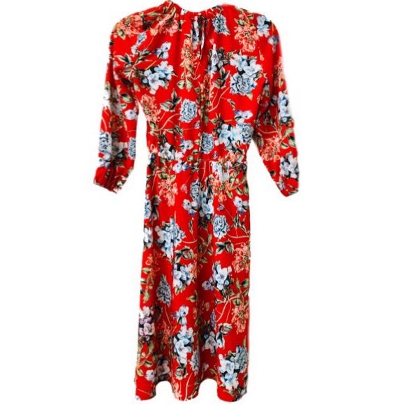 Forever 21 Dresses & Skirts - F21 Red Floral  High Neckline Long Sleeve Dress 2